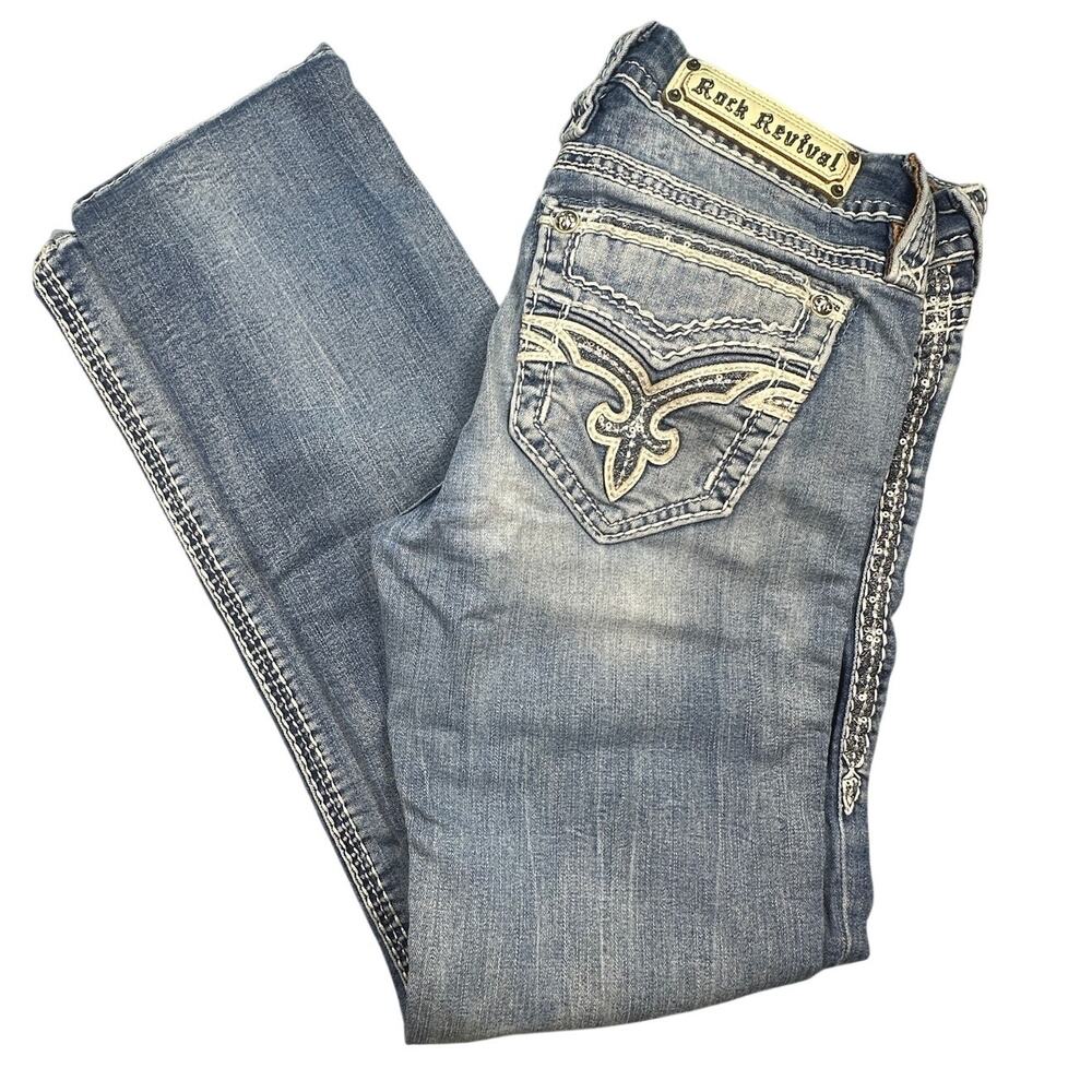 Rock Revival Straight Liri Dark Wash Blue Jeans Size 28